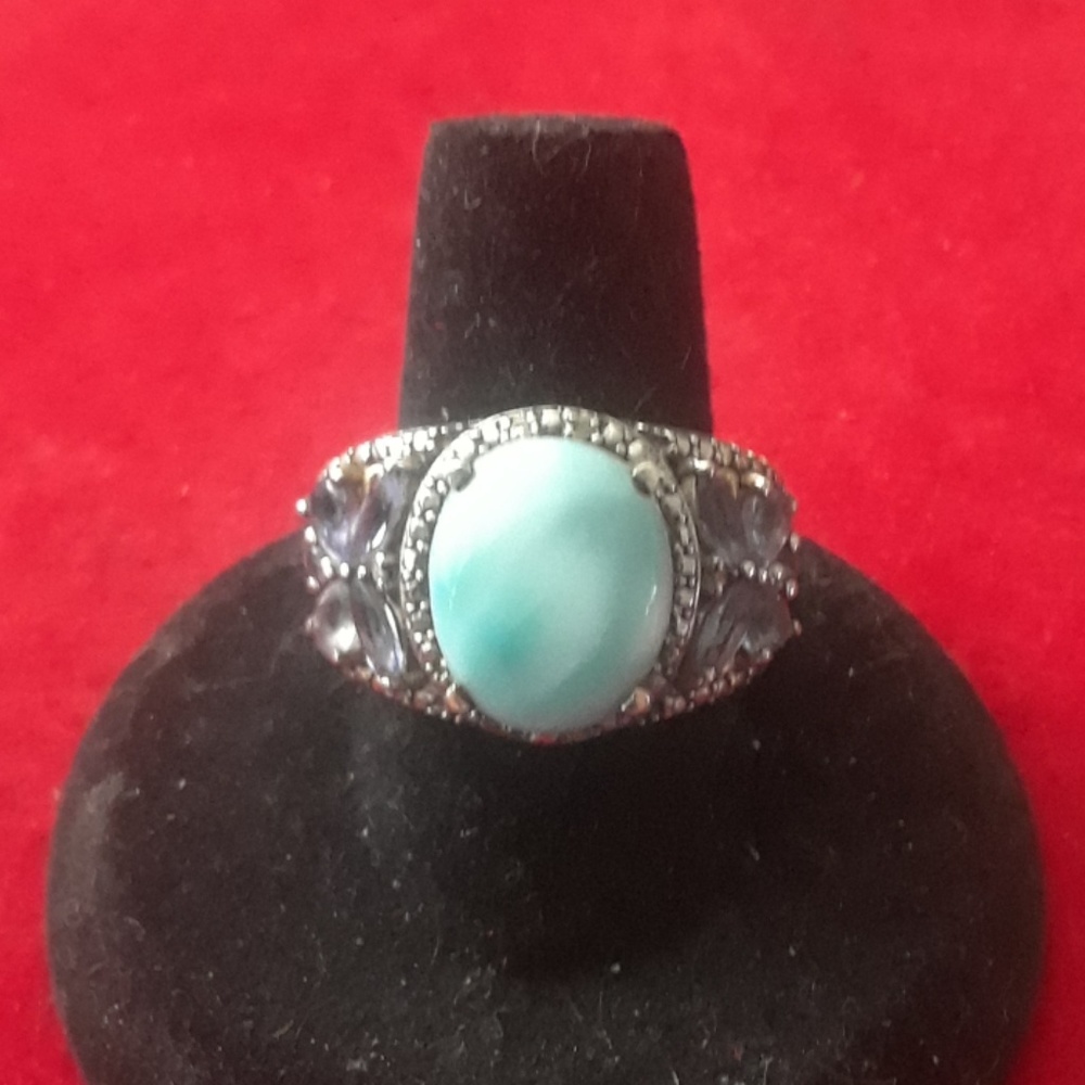 Larimar with tanzinite butterfly accents